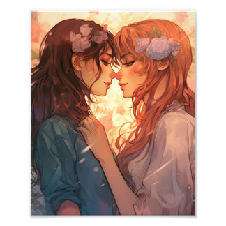 Beautiful Two Girl Anime Lesbian Liebe Fotodruck