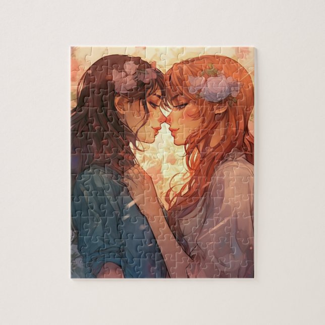 Beautiful Two Girl Anime Lesbian Liebe Puzzle (Vertikal)