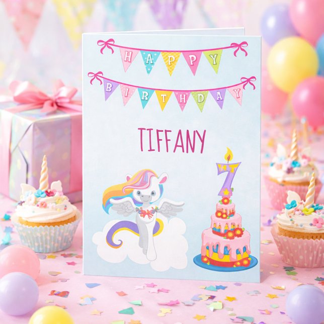 Beautiful Unicorn 7. Geburtstag Blau Karte (Von Creator hochgeladen)