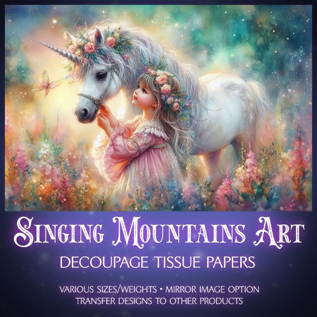 Beautiful Unicorn Little Girl Fantasy Decoupage Seidenpapier (Von Creator hochgeladen)