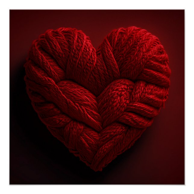 Beautiful Valentines Day Heart Made Of red Yarn Poster (Vorderseite)