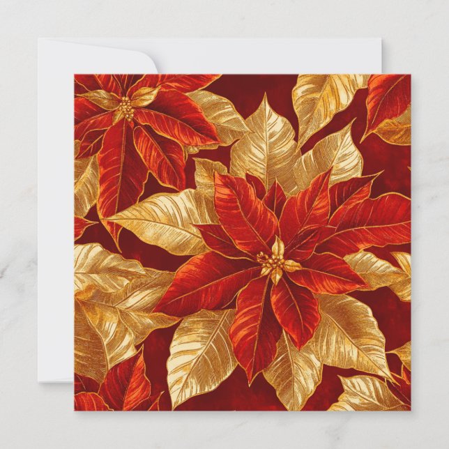 Beautiful Vintag Red Gold Poinsettias Feiertagskarte (Vorderseite)