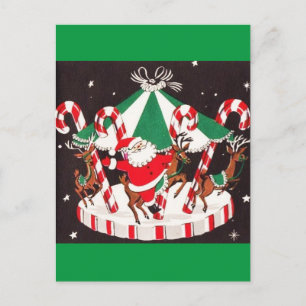 Beautiful Vintage Mid Century Santa & Reindeer Feiertagspostkarte