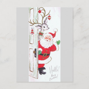 Beautiful Vintage Mid Century Santa & Reindeer Feiertagspostkarte