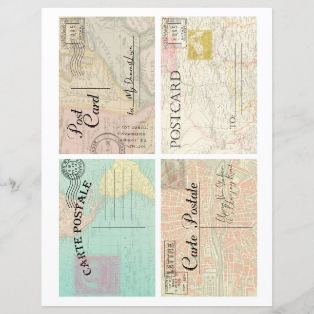Beautiful vintage old maps postcards scrapbooking (Rückseite)