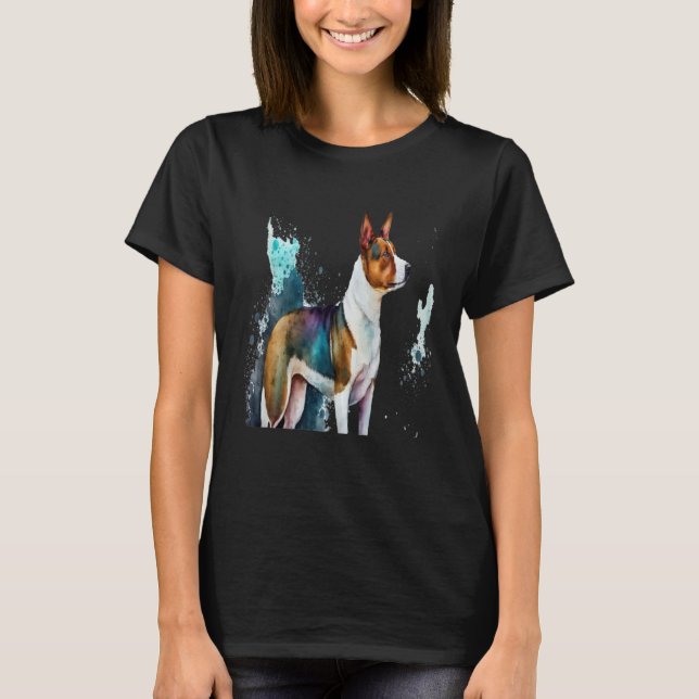 Beautiful Watercolor Basenji Portrait T-Shirt (Vorderseite)