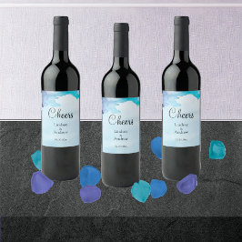 Beautiful Watercolor Blue and Cyan Wine Label Weinetikett