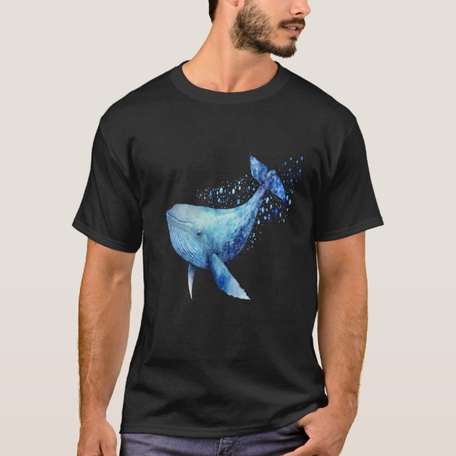 Beautiful Watercolor Blue Whale Portrait T-Shirt (Vorderseite)