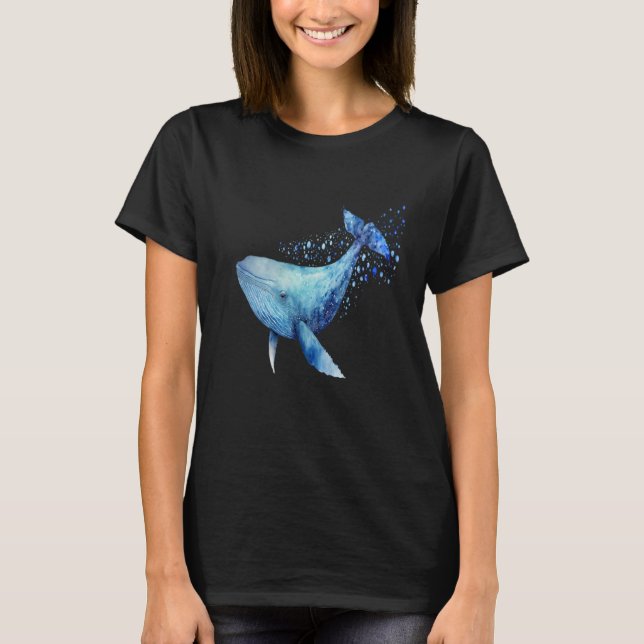 Beautiful Watercolor Blue Whale Portrait T-Shirt (Vorderseite)
