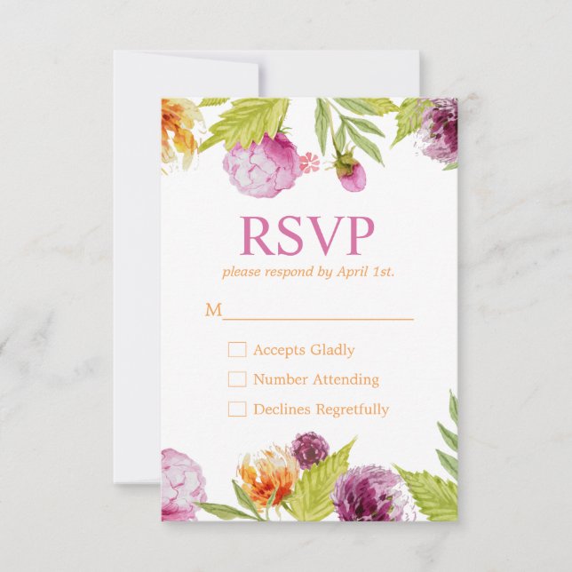 Beautiful Watercolor Blume UAWG Response Card RSVP Karte (Vorderseite)
