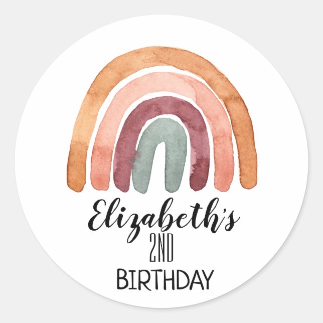 Beautiful Watercolor Boho Rainbow Birthday Runder Aufkleber (Vorderseite)