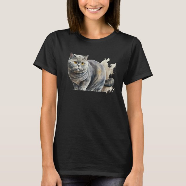 Beautiful Watercolor British Shorthair Portrait T-Shirt (Vorderseite)