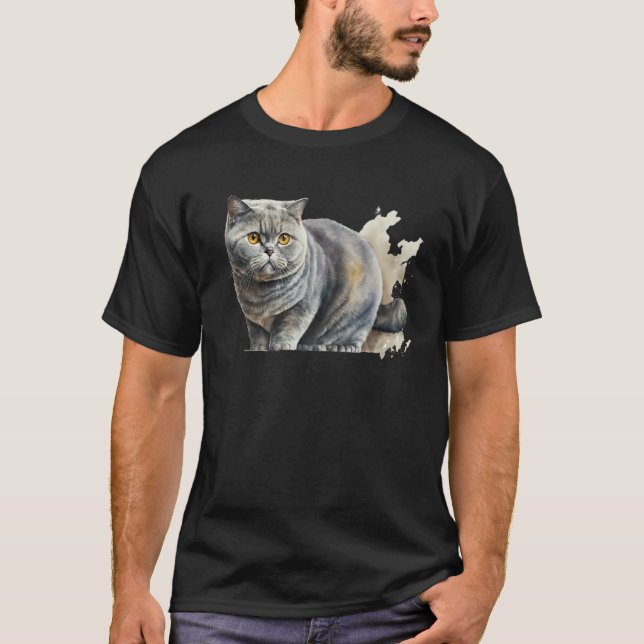 Beautiful Watercolor British Shorthair Portrait T-Shirt (Vorderseite)