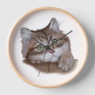 BEAUTIFUL WATERCOLOR BROWN WHITE TABBY CAT FACE UHR