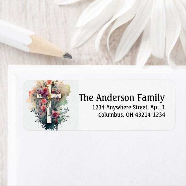 Beautiful Watercolor Christlich Cross Oster Label (Insitu)