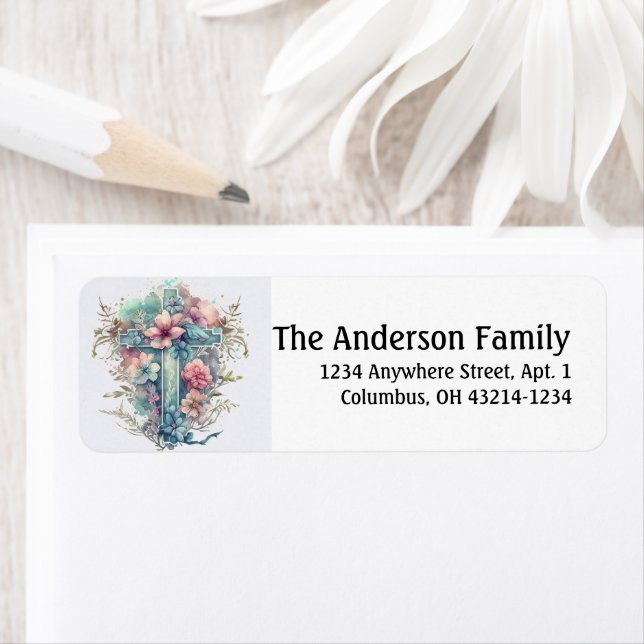 Beautiful Watercolor Christlich Cross Oster Label (Insitu)