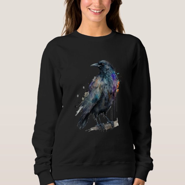 Beautiful Watercolor Crow Portrait Sweatshirt (Vorderseite)