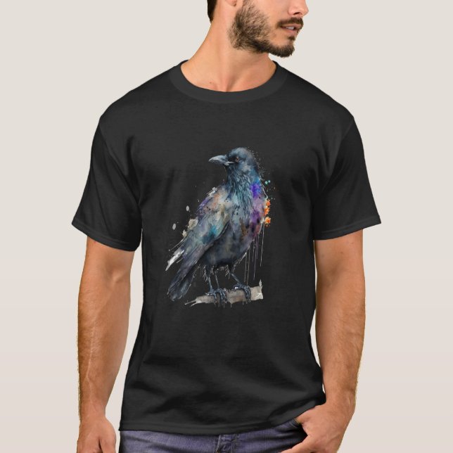 Beautiful Watercolor Crow Portrait T-Shirt (Vorderseite)