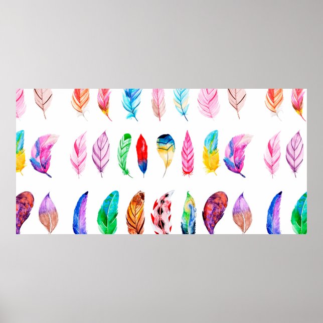 Beautiful Watercolor Feather Collection Poster (Vorne)