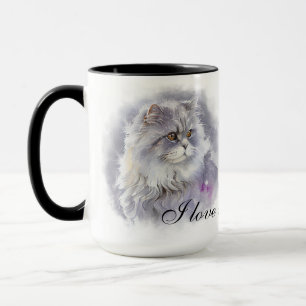 BEAUTIFUL WATERCOLOR FLUFFY ANGORA CAT TASSE