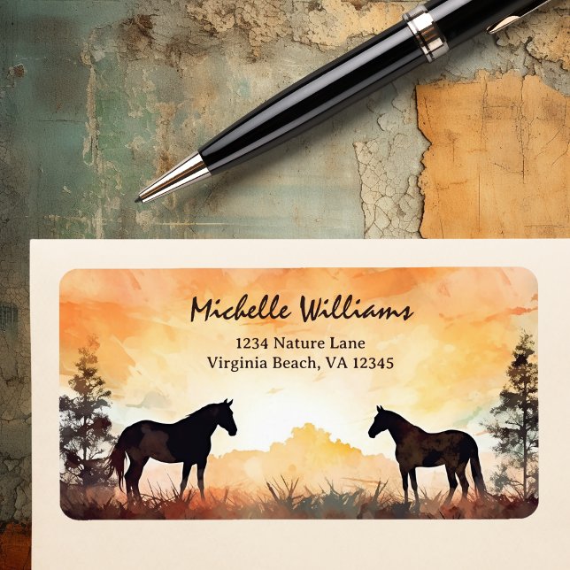Beautiful Watercolor Horses in Field Address Adressaufkleber (Beautiful Watercolor Horses in Field Address Label)