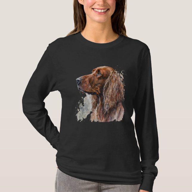 Beautiful Watercolor Irish Setter Portrait T-Shirt (Vorderseite)