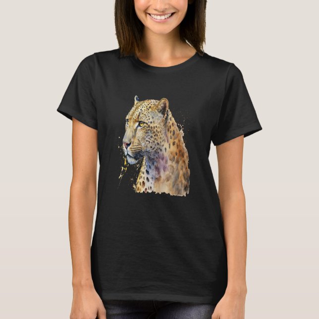 Beautiful Watercolor Leopard Portrait T-Shirt (Vorderseite)