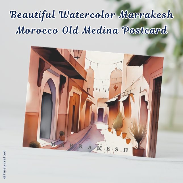 Beautiful Watercolor Marrakesch Marokko Alte Medin Postkarte (Von Creator hochgeladen)