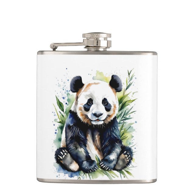 Beautiful Watercolor Panda Bear Flachmann (Vorderseite)