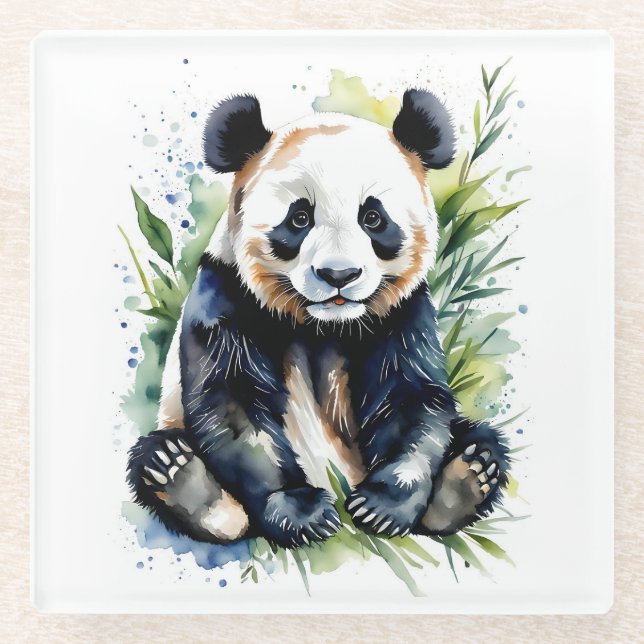 Beautiful Watercolor Panda Bear Glasuntersetzer (Vorderseite)
