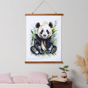 Beautiful Watercolor Panda Bear Wandteppich Mit Holzrahmen