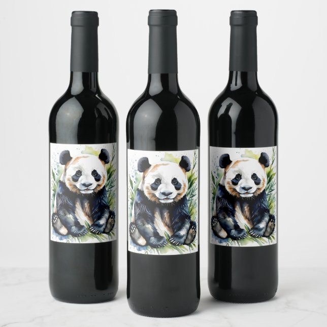 Beautiful Watercolor Panda Bear Weinetikett (Flaschen)