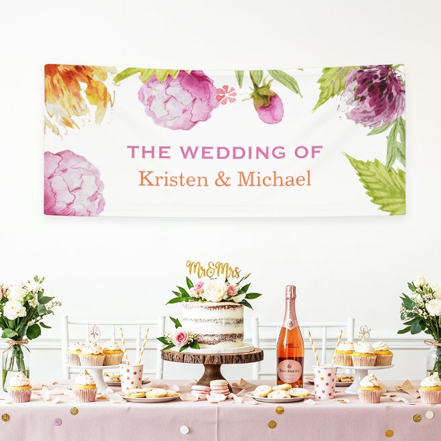Beautiful Watercolor Peonies Floral Wedding Party Banner (Von Creator hochgeladen)