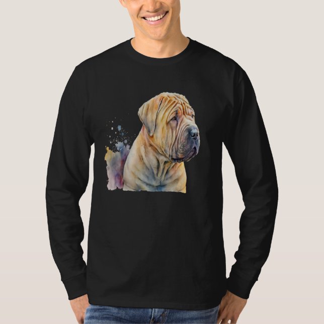 Beautiful Watercolor Shar Pei Portrait T-Shirt (Vorderseite)