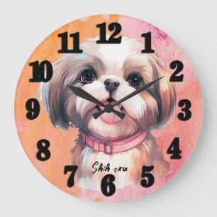 Beautiful Watercolor Shih tzu Dog Große Wanduhr