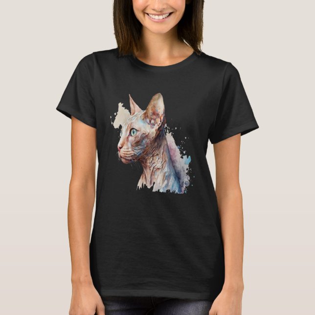 Beautiful Watercolor Sphynx cat Portrait T-Shirt (Vorderseite)
