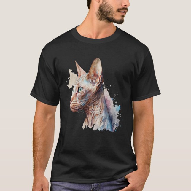 Beautiful Watercolor Sphynx cat Portrait T-Shirt (Vorderseite)