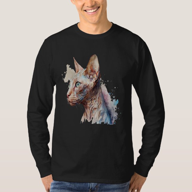 Beautiful Watercolor Sphynx cat Portrait T-Shirt (Vorderseite)