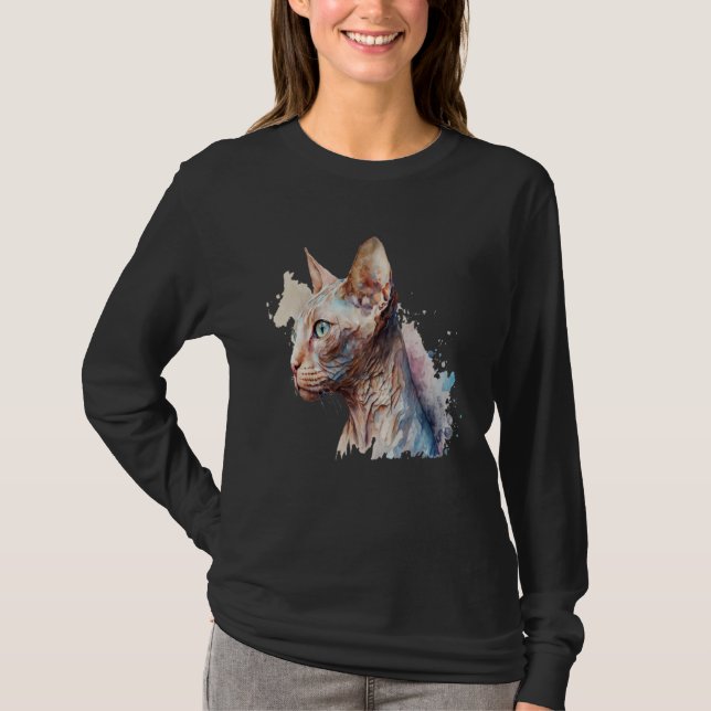 Beautiful Watercolor Sphynx cat Portrait T-Shirt (Vorderseite)