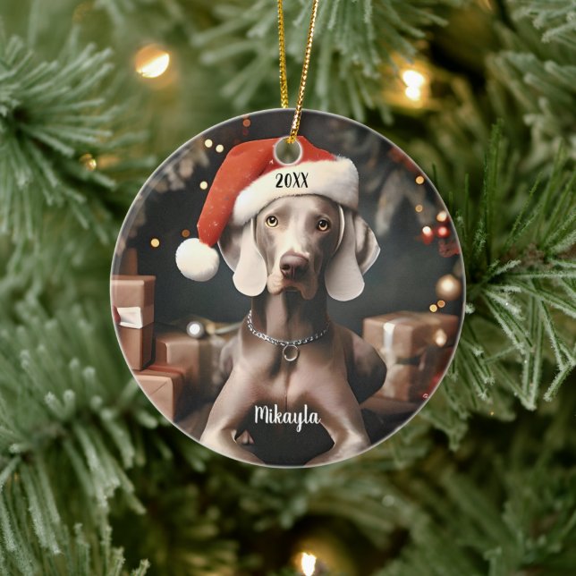 Beautiful Weimaraner with Santa Hat Christmas Keramik Ornament (Baum)