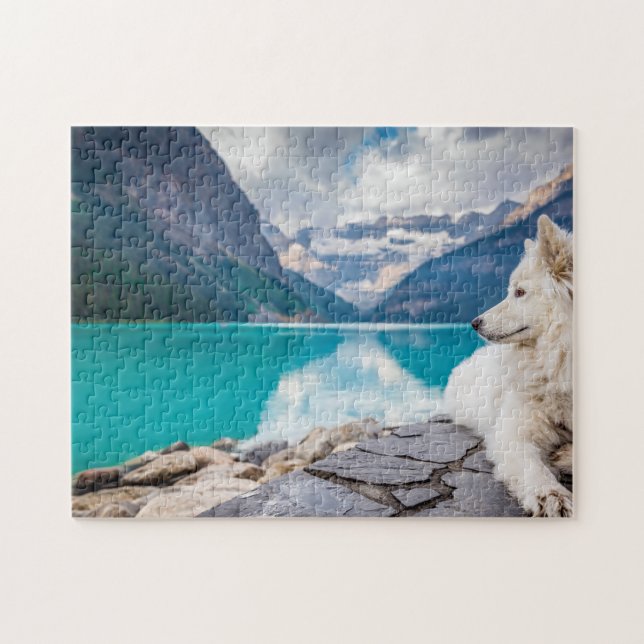 Beautiful White Dog Lake Louise Canada Travel Puzzle (Horizontal)