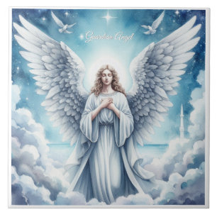 Beautiful White Guardian Angel Fliese
