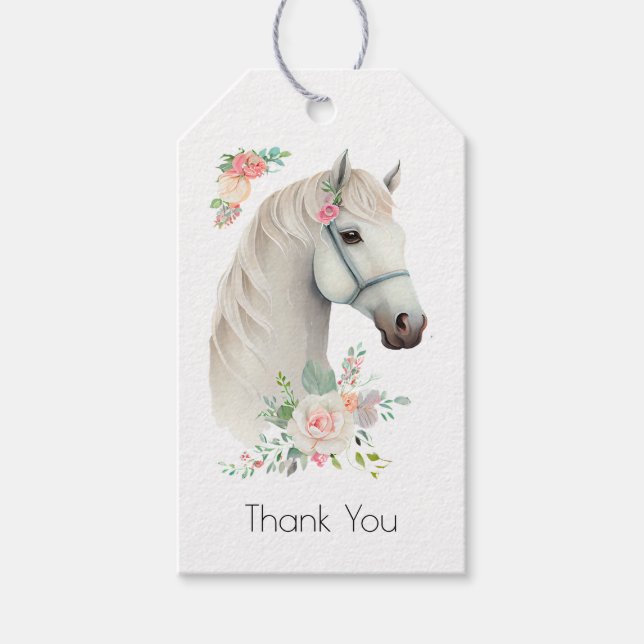 Beautiful White Horse Boho Floral Vielen Dank Geschenkanhänger (Vorderseite)