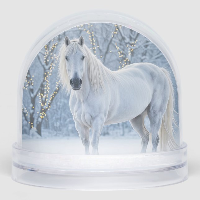 Beautiful White Horse Snow Christmas Holiday Schneekugeln (Vorderseite)