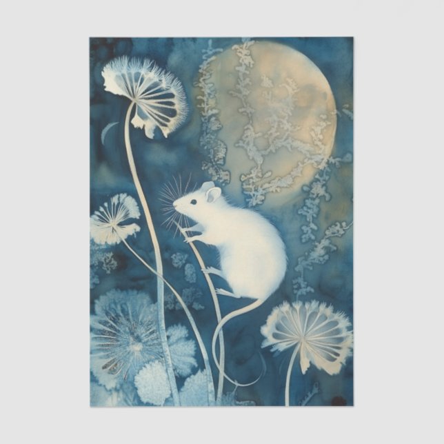 Beautiful White Mouse Cyanotype Printing Seidenpapier (Vorderseite)