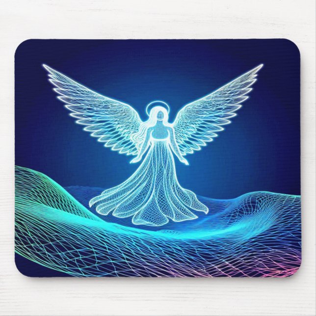 Beautiful White Neon Angel Computer Mousepad (Vorne)