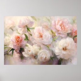Beautiful White & Pink Peonies Watercolor Painting Poster