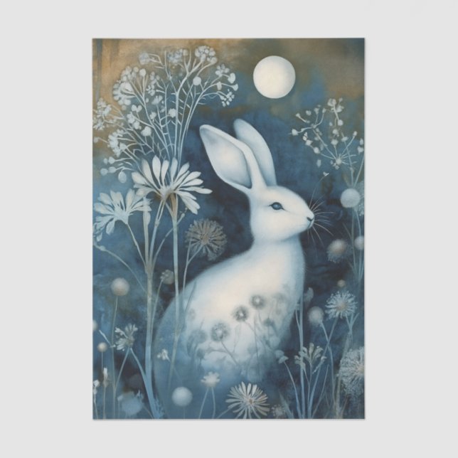 Beautiful White Rabbit Cyanotype Printing Seidenpapier (Vorderseite)