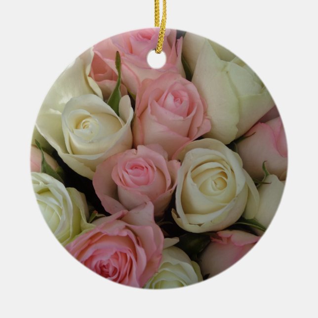 Beautiful White Roses Blume Bouquet Keramikornament (Vorne)