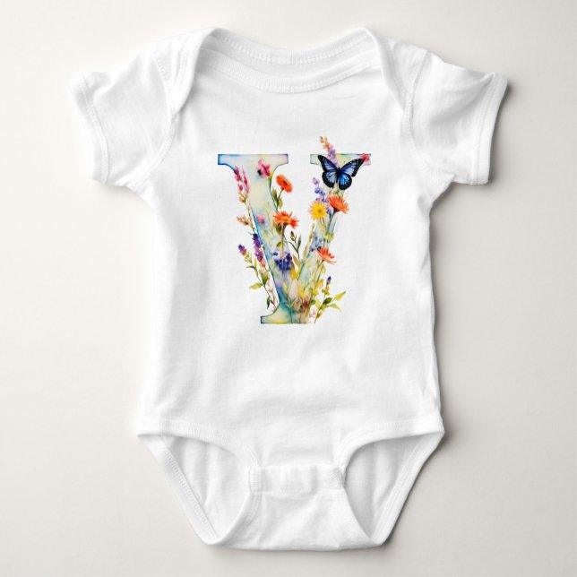 Beautiful Wildflower Butterfly Monogram Baby Strampler (Vorderseite)